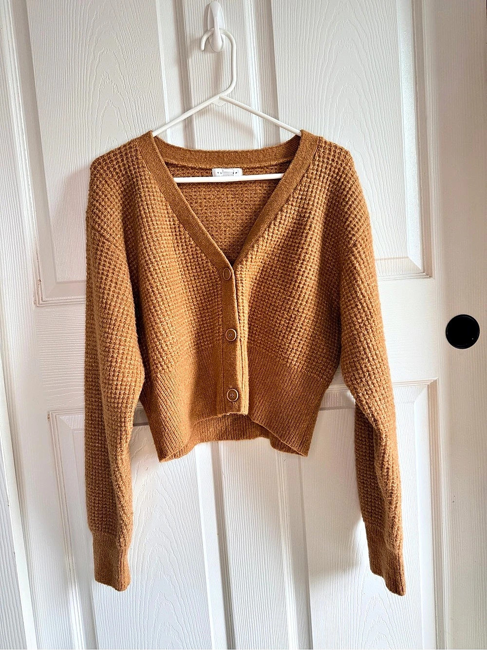 Topshop Camel Waffle Knit Button Front Cardigan